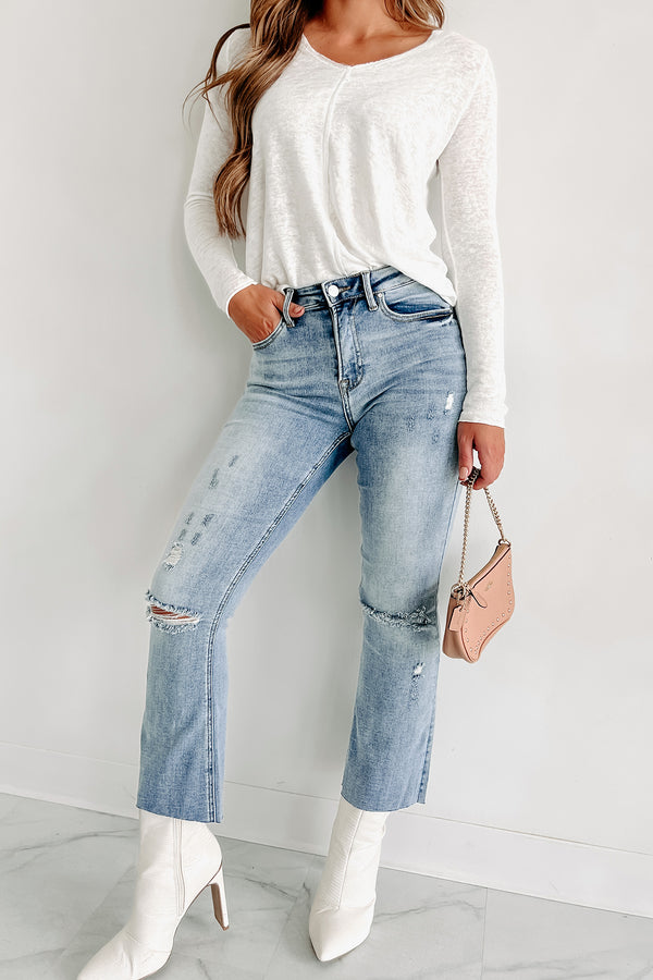 Zion Mid-Rise Crop Kick Flare Risen Jeans (Light) - NanaMacs