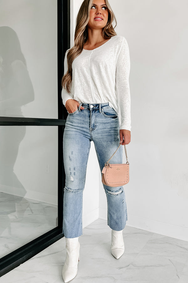 Zion Mid-Rise Crop Kick Flare Risen Jeans (Light) - NanaMacs