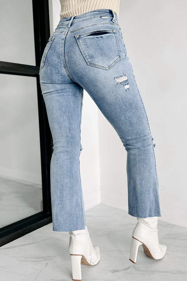 Zion Mid-Rise Crop Kick Flare Risen Jeans (Light) - NanaMacs