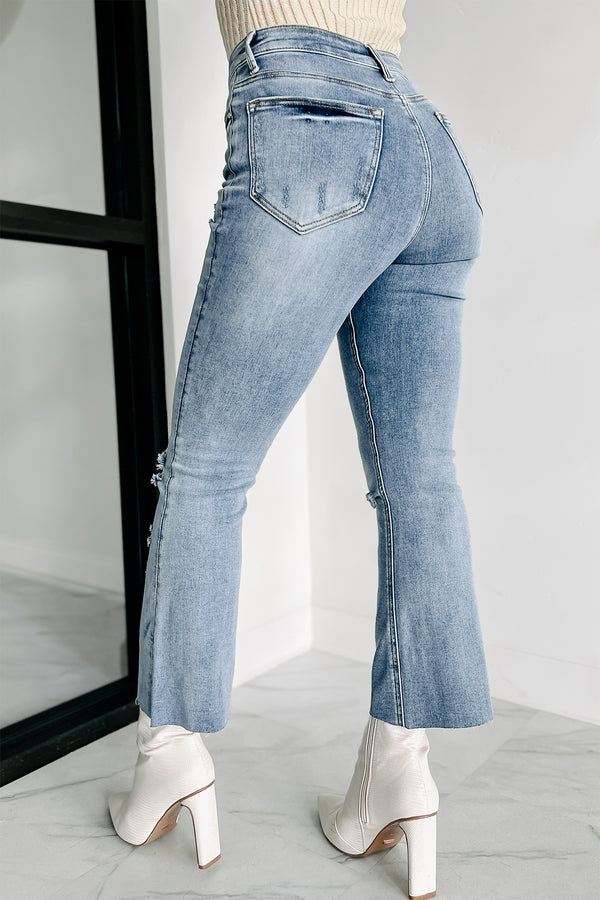 Zion Mid-Rise Crop Kick Flare Risen Jeans (Light) - NanaMacs