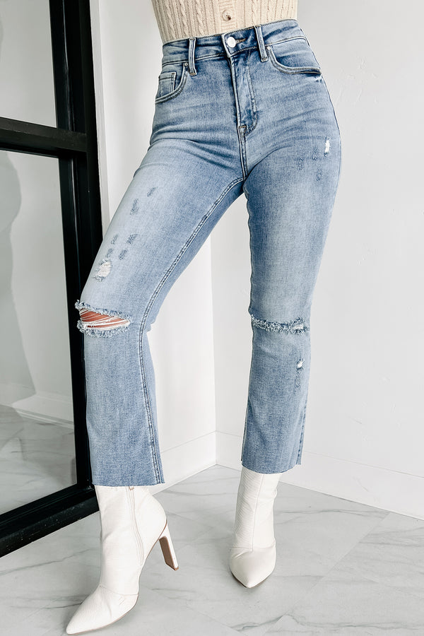 Zion Mid-Rise Crop Kick Flare Risen Jeans (Light) - NanaMacs