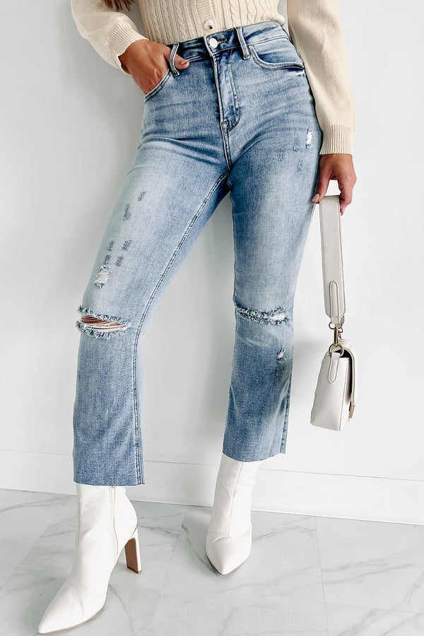 Zion Mid-Rise Crop Kick Flare Risen Jeans (Light) - NanaMacs