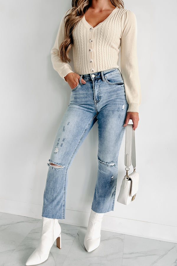 Zion Mid-Rise Crop Kick Flare Risen Jeans (Light) - NanaMacs