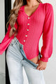 Feeling Inspired Button-Front Cable Knit Bodysuit (Fuchsia) - NanaMacs