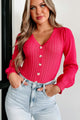 Feeling Inspired Button-Front Cable Knit Bodysuit (Fuchsia) - NanaMacs