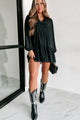 Sweet Anticipation Long Sleeve Mini Dress (Black) - NanaMacs