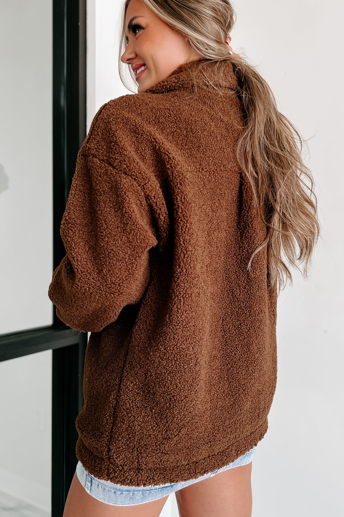 Here's To Today Sherpa Teddy Jacket (Brown) - NanaMacs