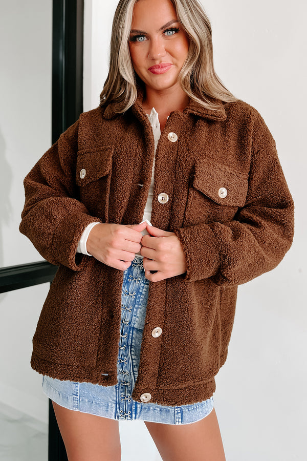 Here's To Today Sherpa Teddy Jacket (Brown) - NanaMacs