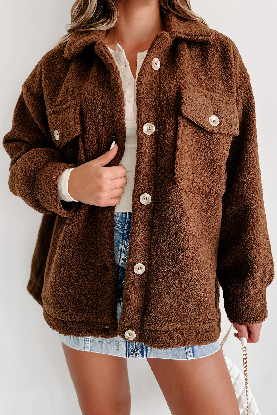 Here's To Today Sherpa Teddy Jacket (Brown) - NanaMacs