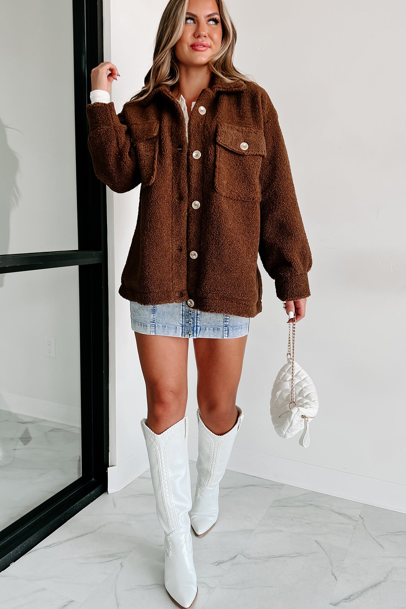 Here's To Today Sherpa Teddy Jacket (Brown) - NanaMacs