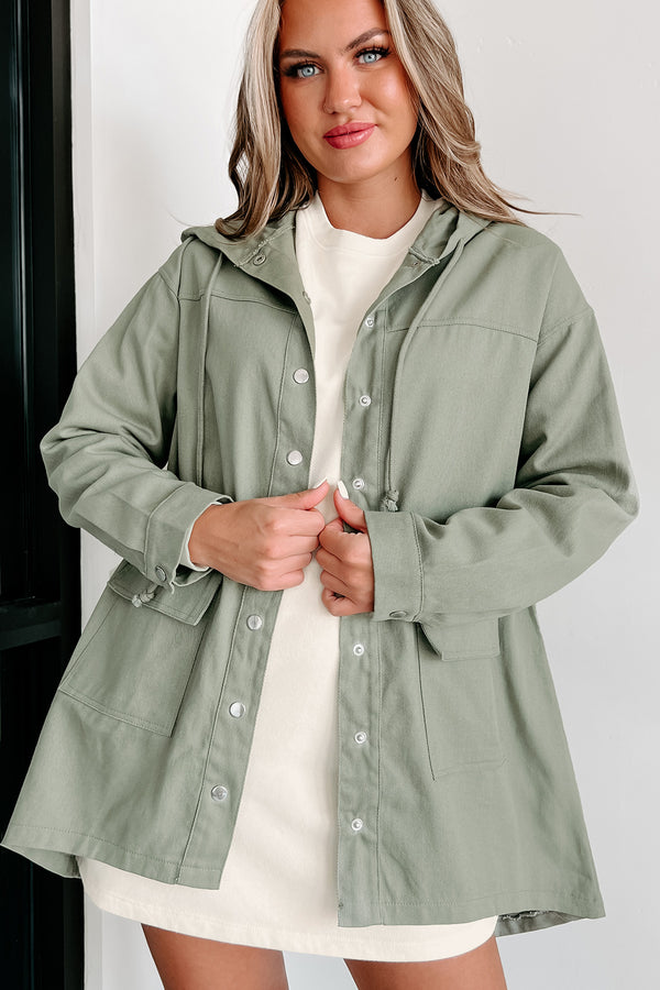 Oregon Coast Drawstring Hood Utility Jacket (Dusty Olive) - NanaMacs