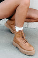 Rough Crowd Faux Leather Lug Sole Combat Boots (Tan) - NanaMacs