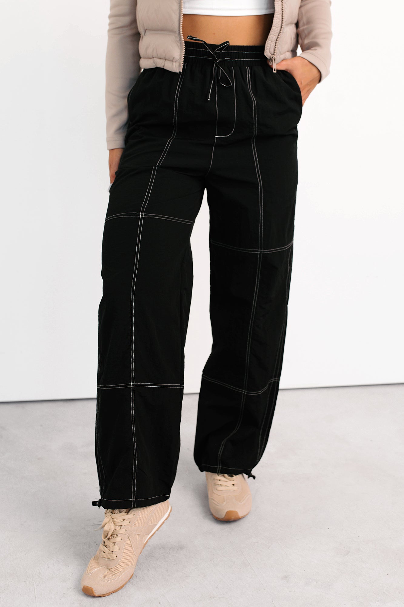 No Plot Needed Parachute Jogger Pants (Black) - NanaMacs