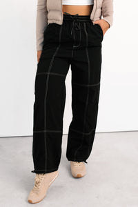 No Plot Needed Parachute Jogger Pants (Black) - NanaMacs