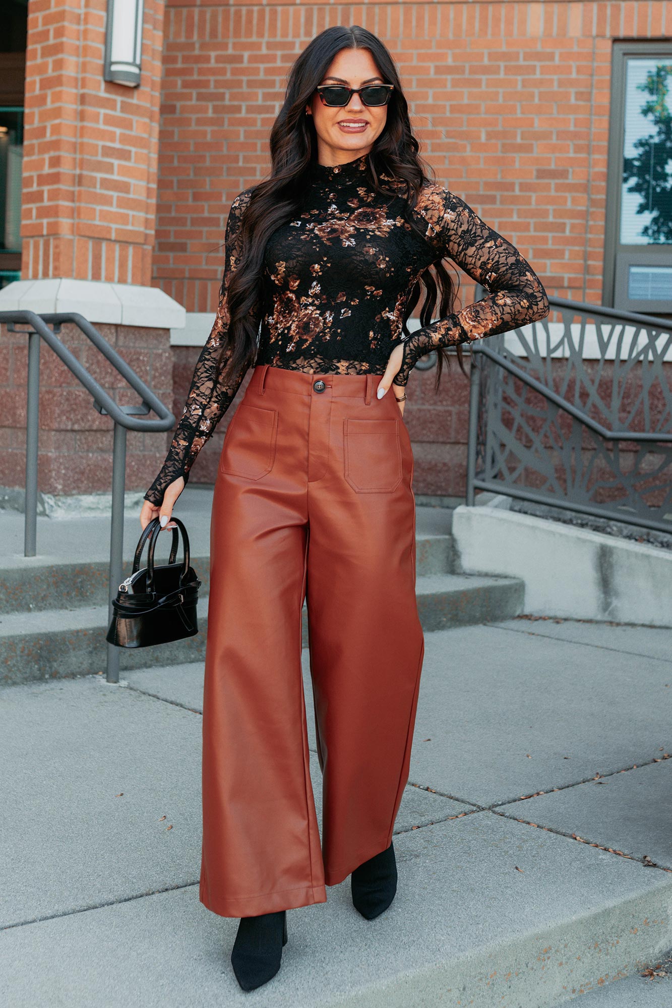 More Than Usual Wide-Leg Faux Leather Pant (Camel) - NanaMacs