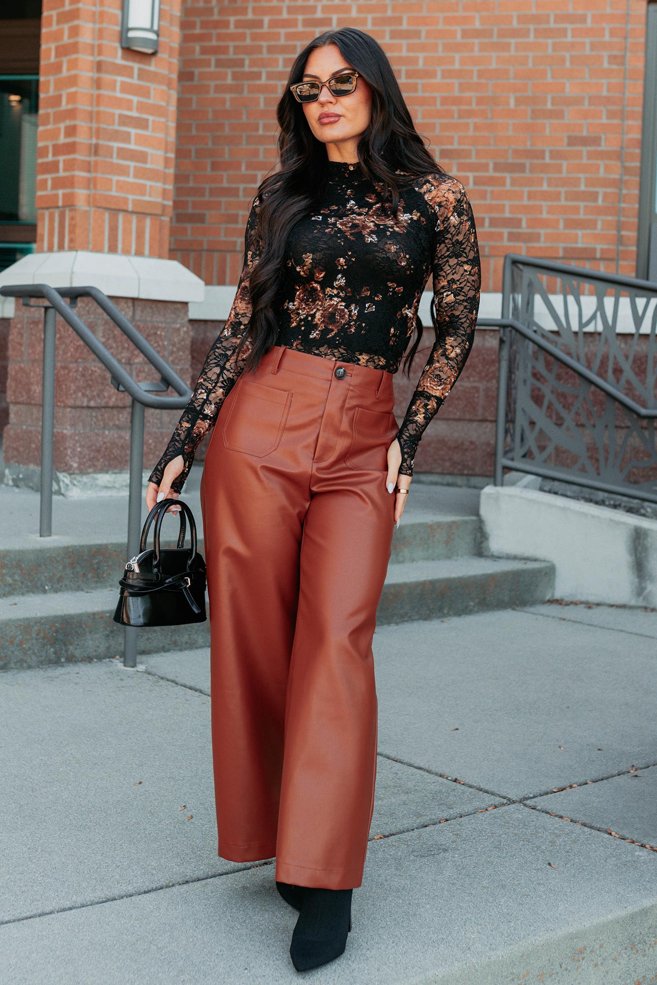 More Than Usual Wide-Leg Faux Leather Pant (Camel) - NanaMacs