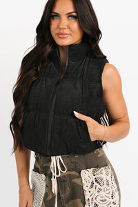 Deep Connections Corduroy Puffer Vest (Black) - NanaMacs