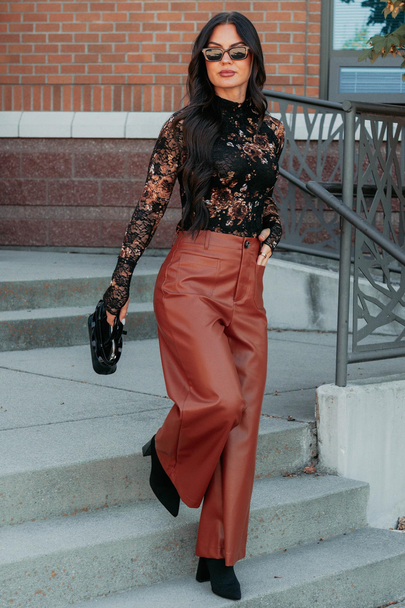 More Than Usual Wide-Leg Faux Leather Pant (Camel) - NanaMacs