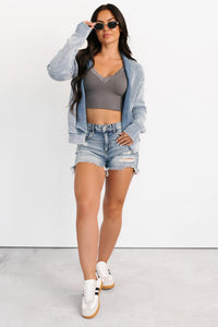 Dream Wear Zenana Washed Knit Cardigan (Dusty Blue) - NanaMacs