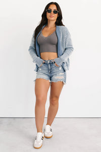 Dream Wear Zenana Washed Knit Cardigan (Dusty Blue) - NanaMacs