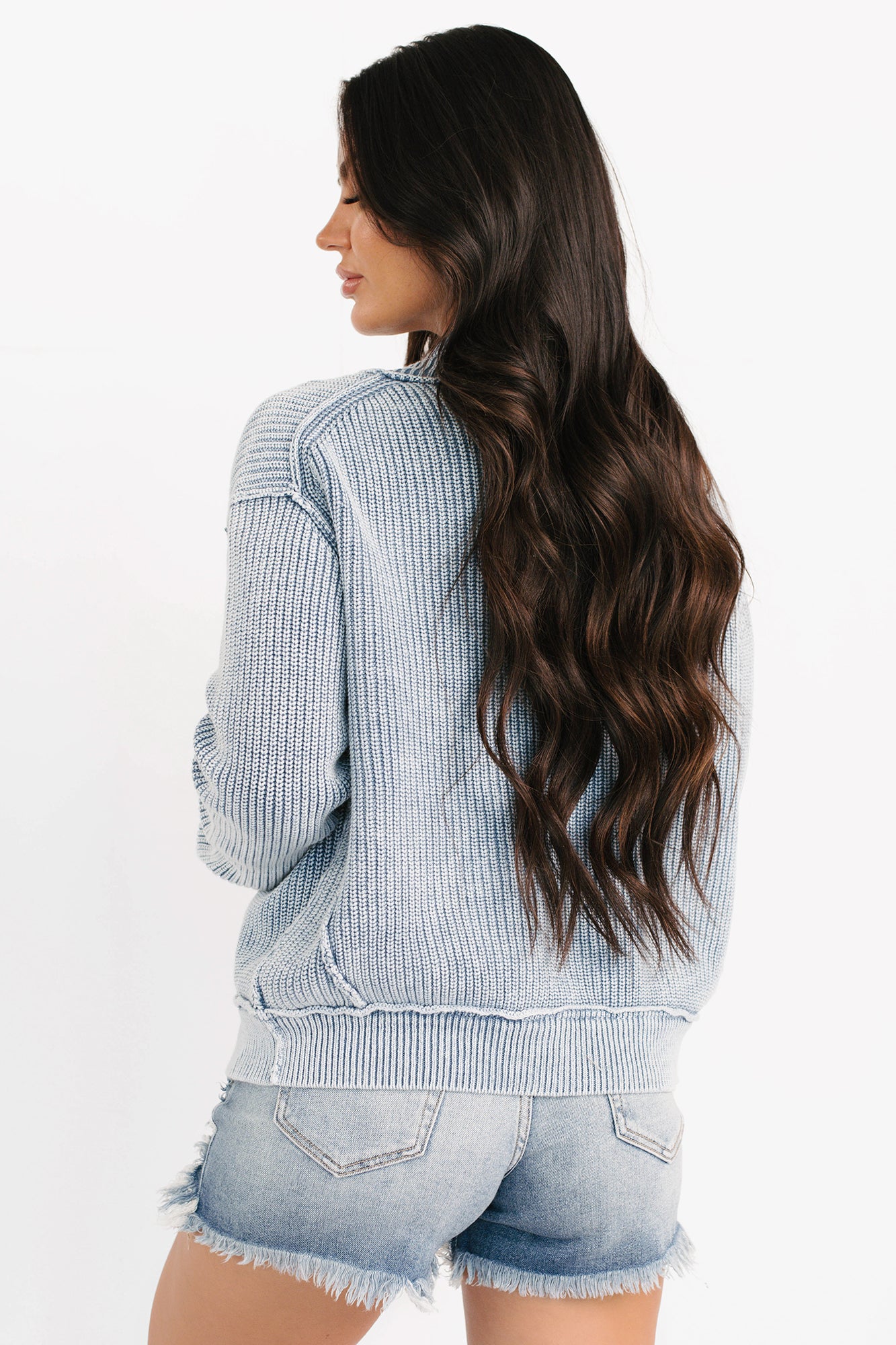 Dream Wear Zenana Washed Knit Cardigan (Dusty Blue) - NanaMacs