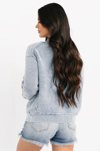 Dream Wear Zenana Washed Knit Cardigan (Dusty Blue) - NanaMacs