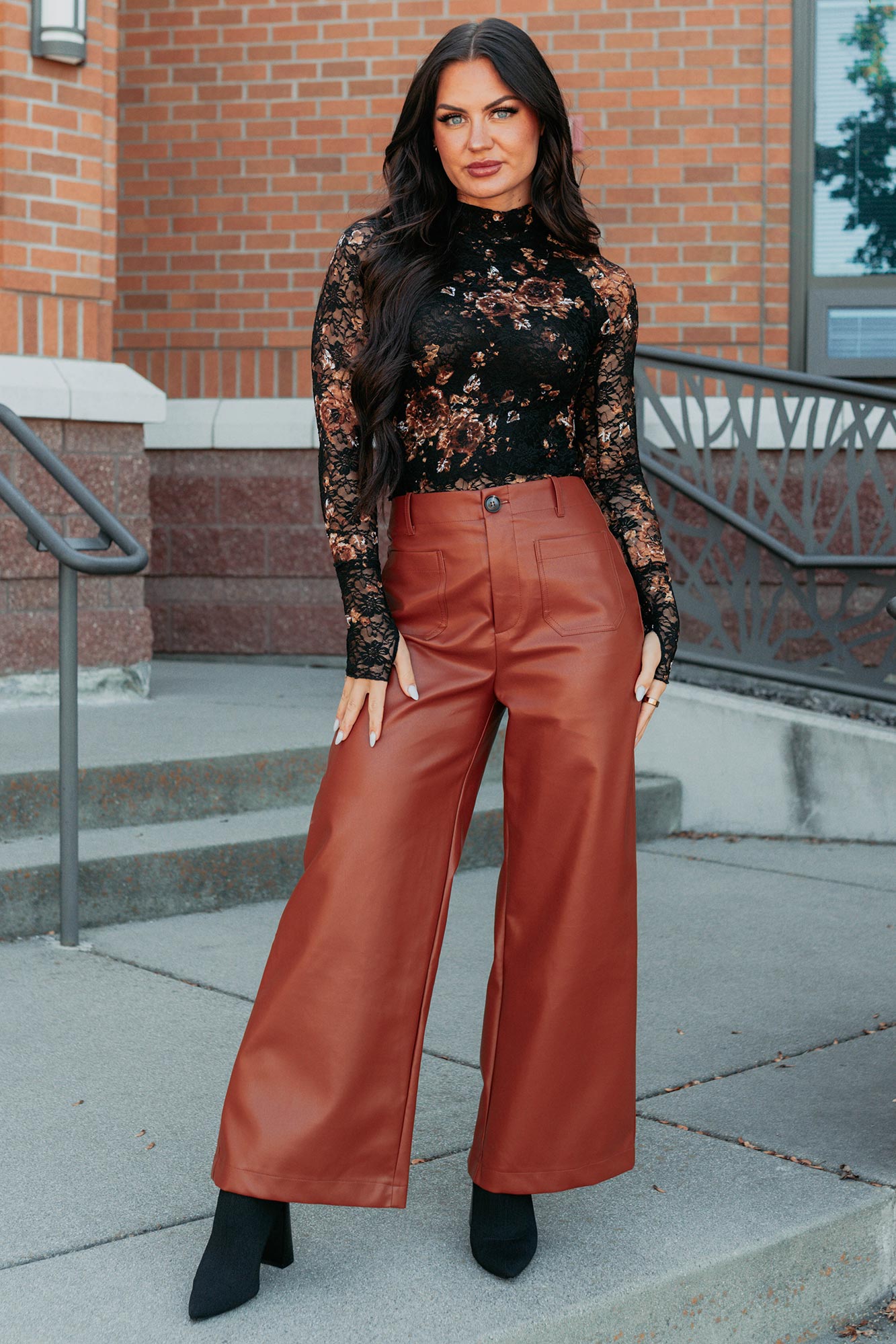 More Than Usual Wide-Leg Faux Leather Pant (Camel) - NanaMacs