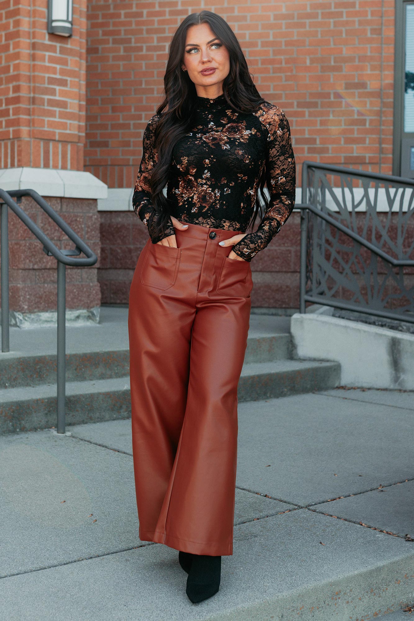 More Than Usual Wide-Leg Faux Leather Pant (Camel) - NanaMacs