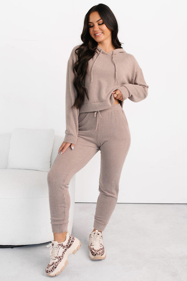 Mood Already Set Ribbed Jogger Pants (Mocha) - NanaMacs