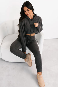 Now Feels Right Brushed Rib Hoodie (Charcoal) - NanaMacs
