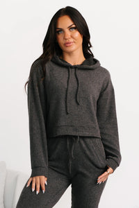 Now Feels Right Brushed Rib Hoodie (Charcoal) - NanaMacs
