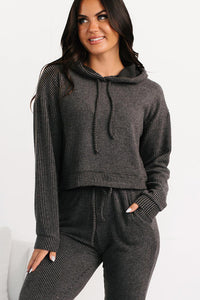 Now Feels Right Brushed Rib Hoodie (Charcoal) - NanaMacs