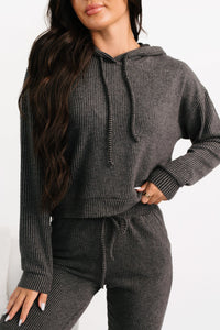 Now Feels Right Brushed Rib Hoodie (Charcoal) - NanaMacs