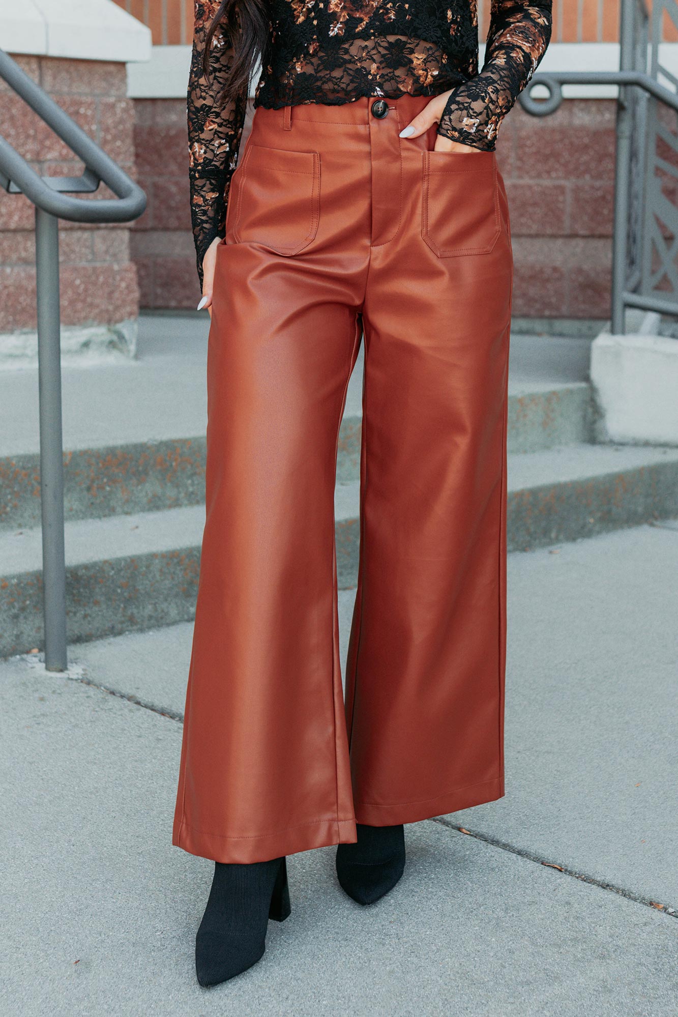 More Than Usual Wide-Leg Faux Leather Pant (Camel) - NanaMacs