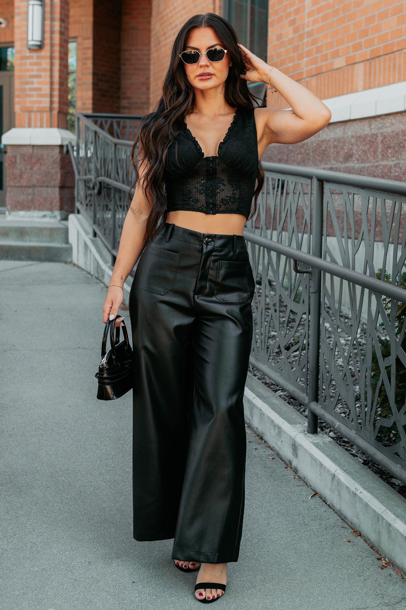 More Than Usual Wide-Leg Faux Leather Pant (Black) - NanaMacs