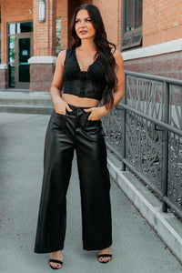 More Than Usual Wide-Leg Faux Leather Pant (Black) - NanaMacs