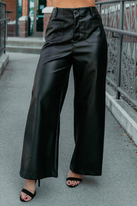 More Than Usual Wide-Leg Faux Leather Pant (Black) - NanaMacs