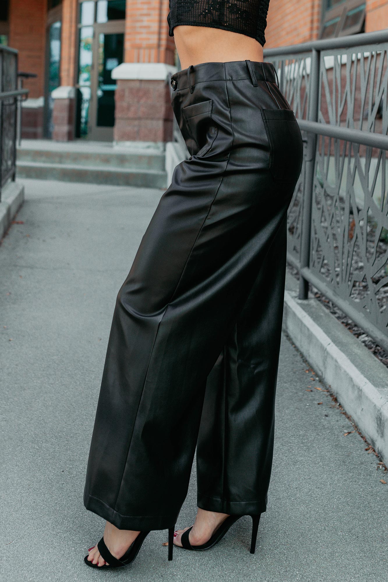 More Than Usual Wide-Leg Faux Leather Pant (Black) - NanaMacs