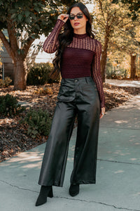 More Than Usual Wide-Leg Faux Leather Pant (Black) - NanaMacs