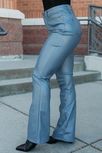 Vibe & Glow Faux Leather Judy Blue Bootcut Pants (Blue) - NanaMacs