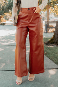 More Than Usual Wide-Leg Faux Leather Pant (Camel) - NanaMacs