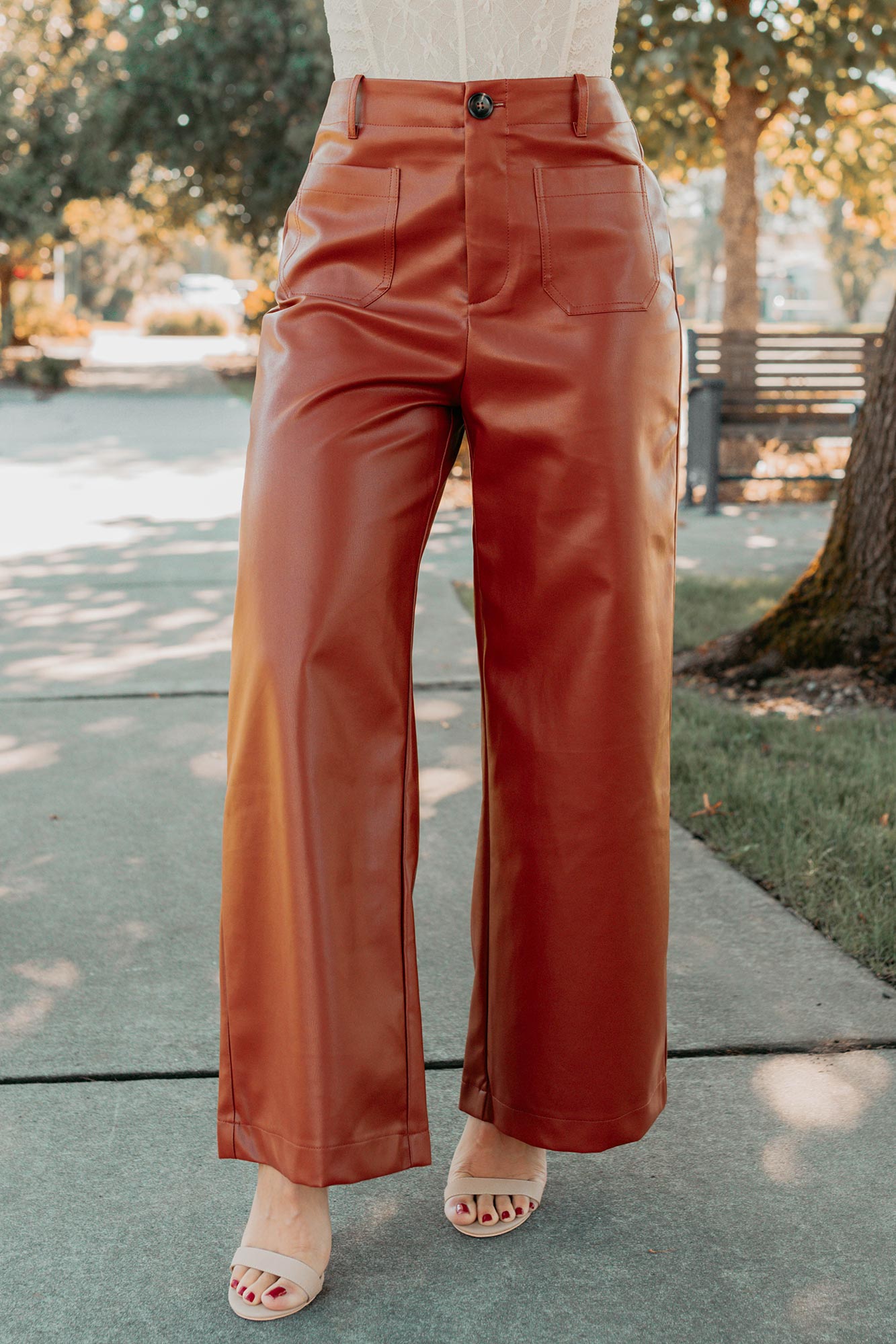 More Than Usual Wide-Leg Faux Leather Pant (Camel) - NanaMacs