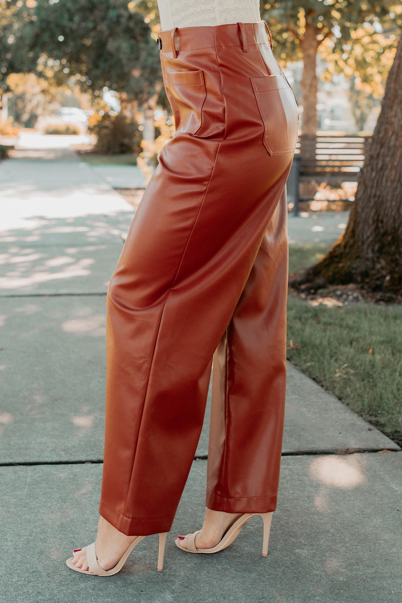 More Than Usual Wide-Leg Faux Leather Pant (Camel) - NanaMacs