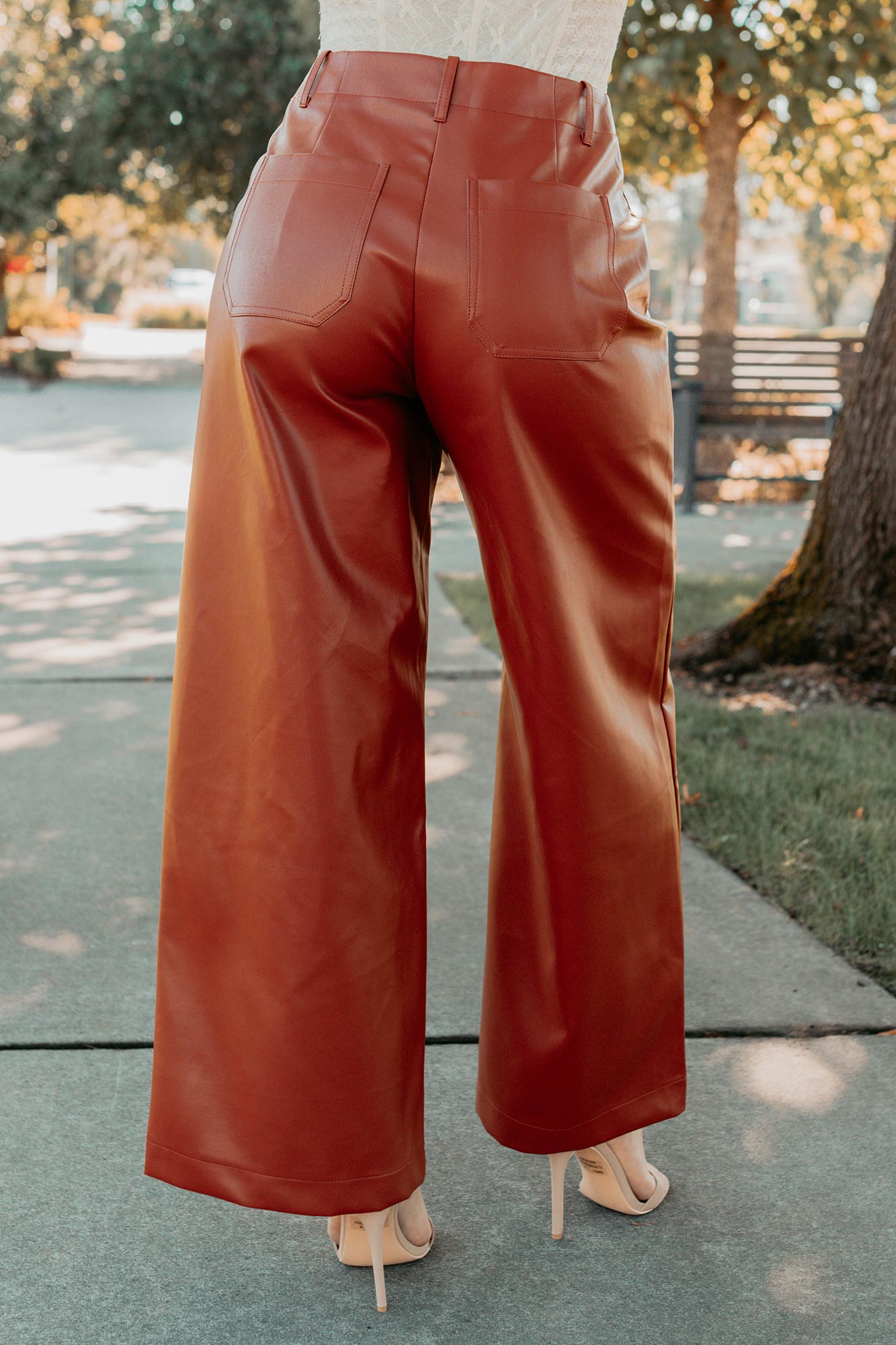 More Than Usual Wide-Leg Faux Leather Pant (Camel) - NanaMacs