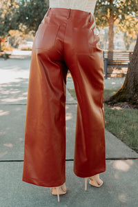 More Than Usual Wide-Leg Faux Leather Pant (Camel) - NanaMacs