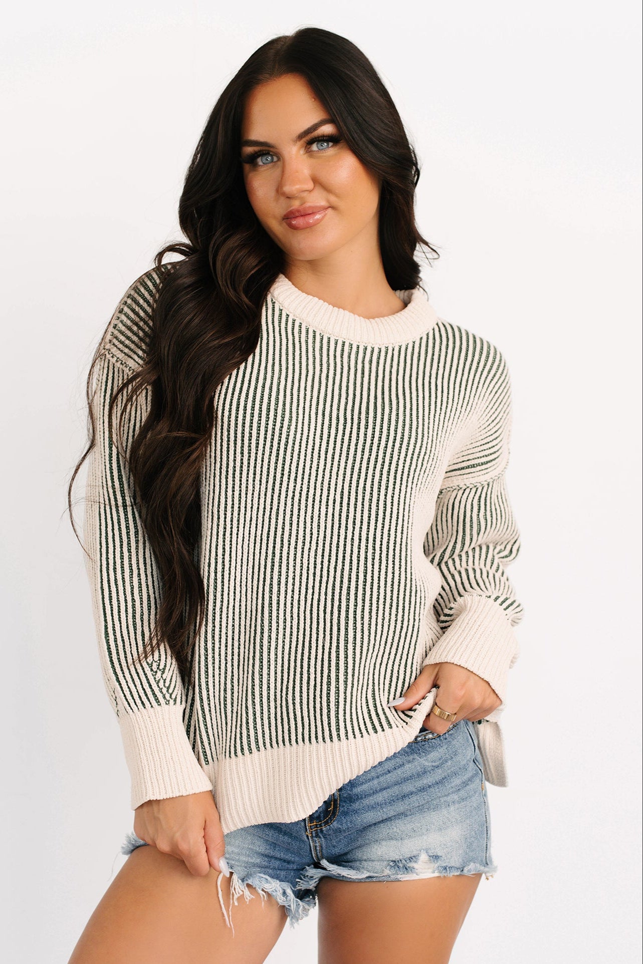 Snug Haven Two Tone Zenana Sweater (Dark Green) - NanaMacs