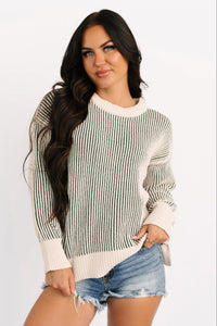 Snug Haven Two Tone Zenana Sweater (Dark Green) - NanaMacs