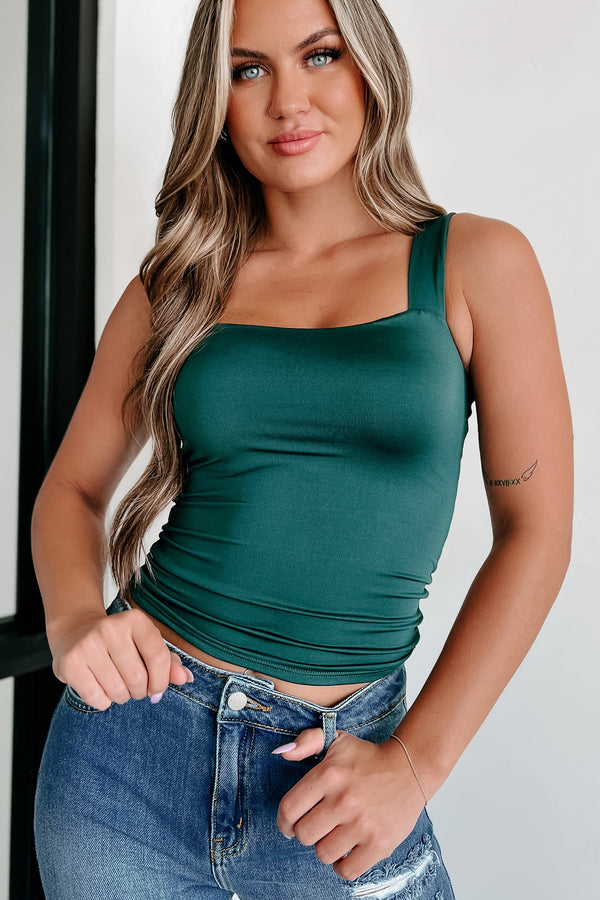 Never Out Of Touch Square Neck Tank Top (Hunter Green) - NanaMacs