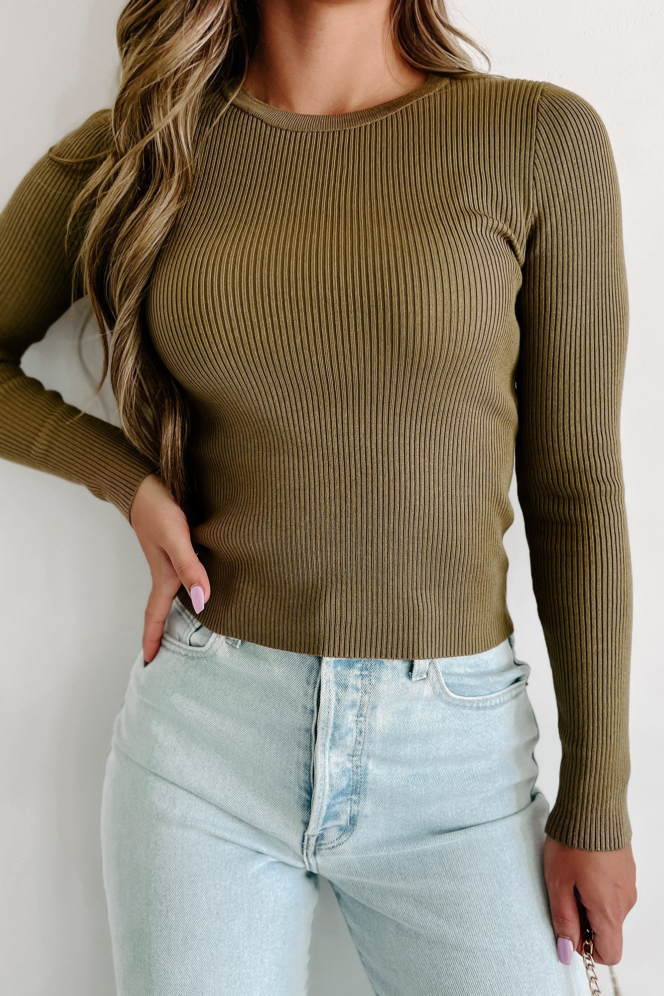 Kimmy Lightweight Ribbed Sweater Top (Olive) - NanaMacs