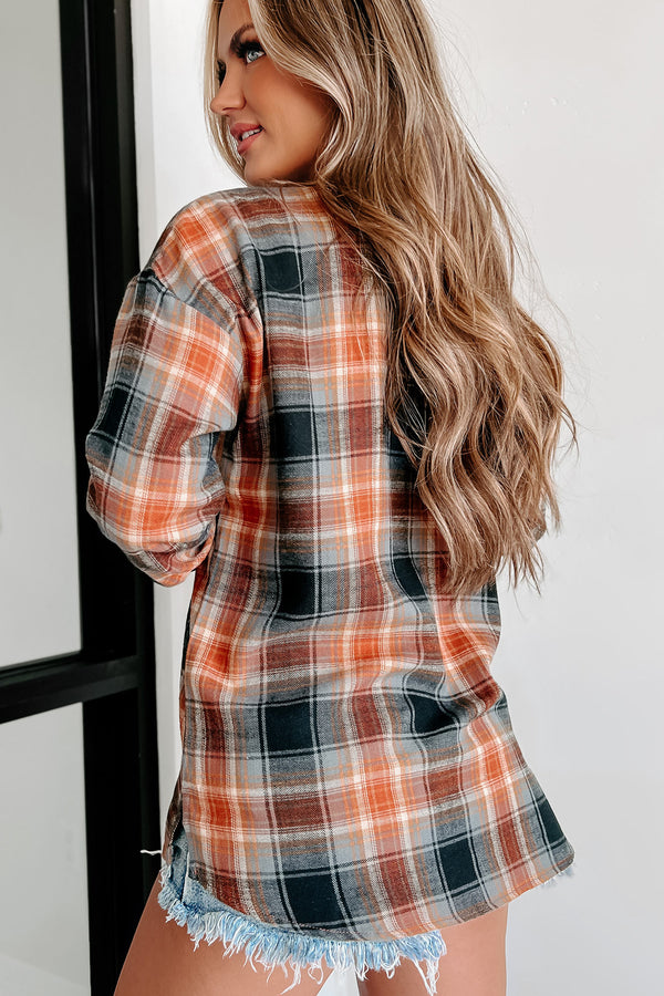 Chats By The Fire Oversized Plaid Shirt (Amber/Black) - NanaMacs